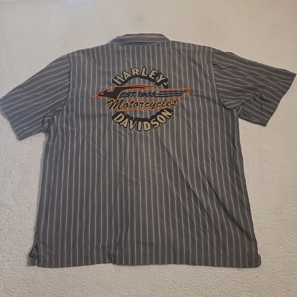 Harley Davidson Button Down Shirt Size 2XL Gray Short Sleeve Embroidered - Picture 7 of 8